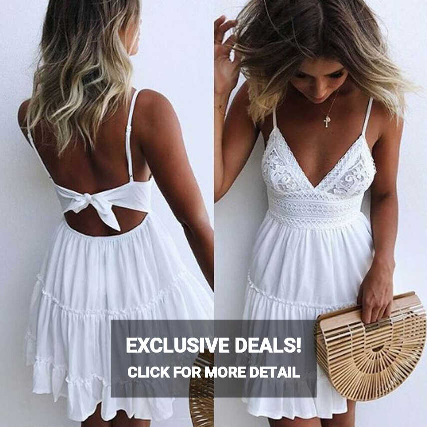 Women Summer Backless Mini Dress White Evening Party Beach Dresses ...