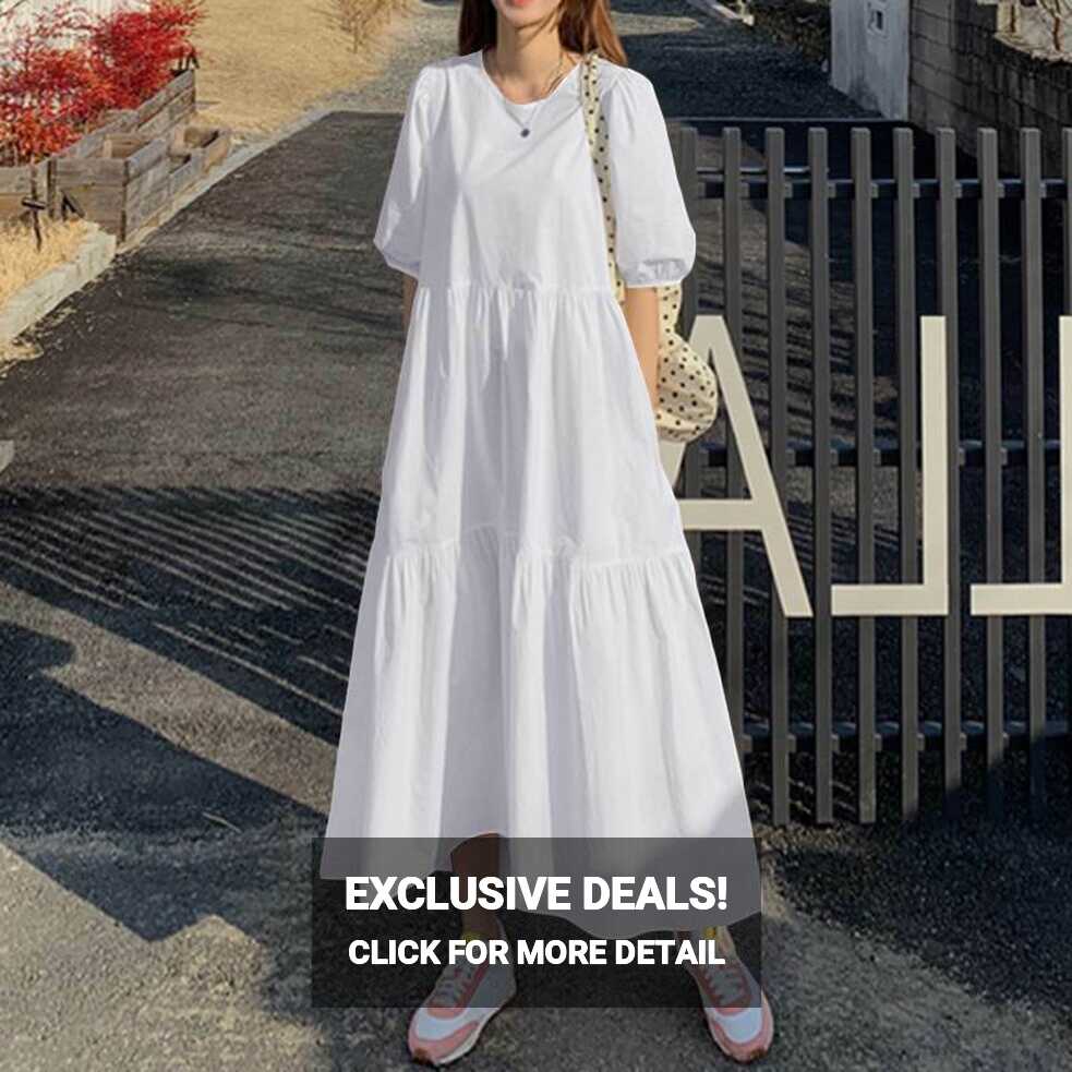 Women Summer Beach Tiered Flare Casual Sundress Gown Long Maxi ...