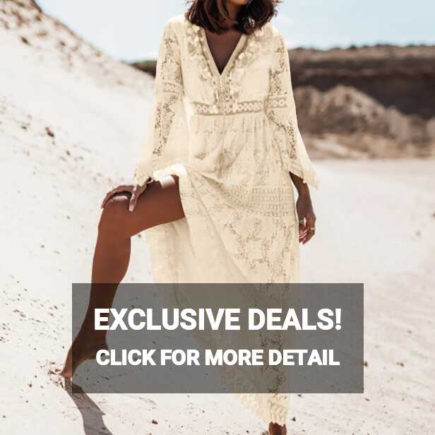 Women Summer Boho Lace Maxi Dress Beach Holiday White Beige ...