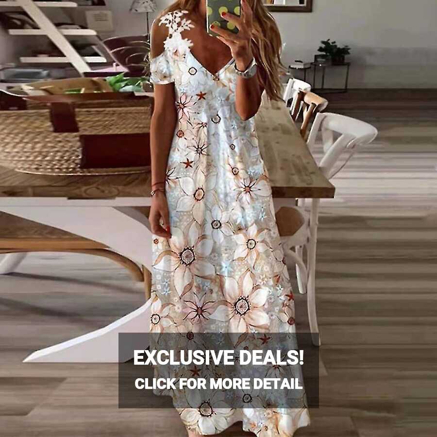 Women Summer Dress Casual Off Shoulder Bohemian Maxi Dresses ...