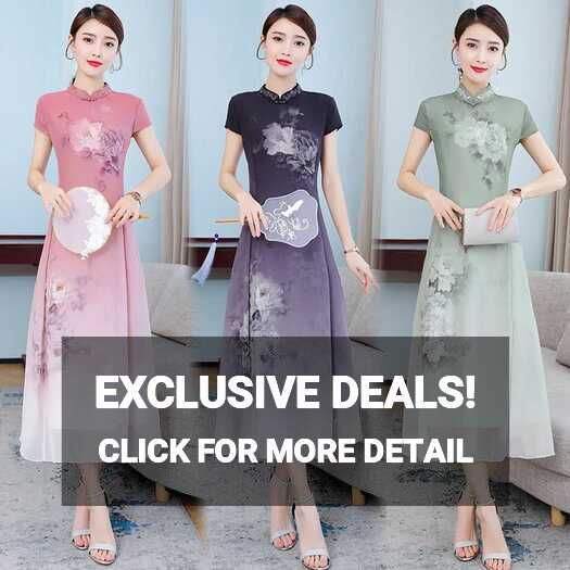 Women Summer Elegant Short-Sleeve Cheongsam Dress A-Line Retro ...