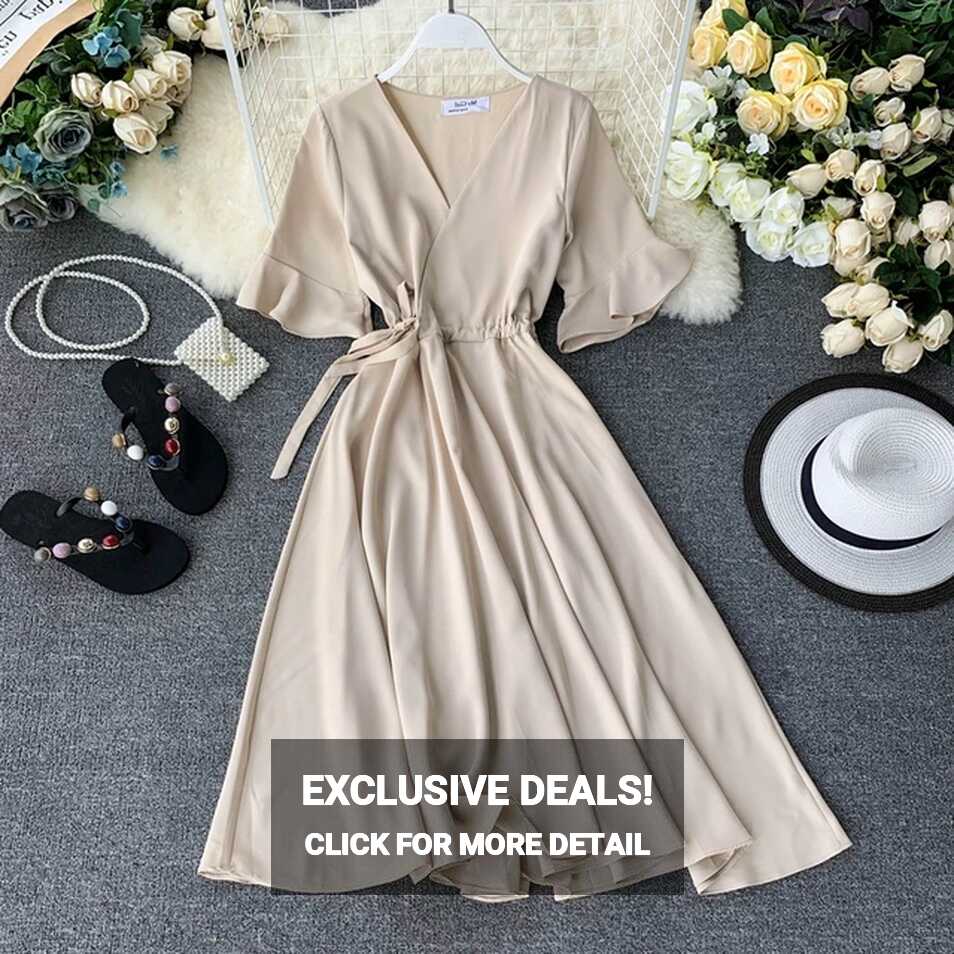 Women Summer New Fashion Sexy V Neck Short Sleeve Dress Ladies ...