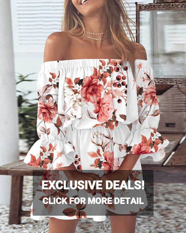 Women Summer Off Shoulder Mid Sleeve Floral Dress Casual Holiday ...