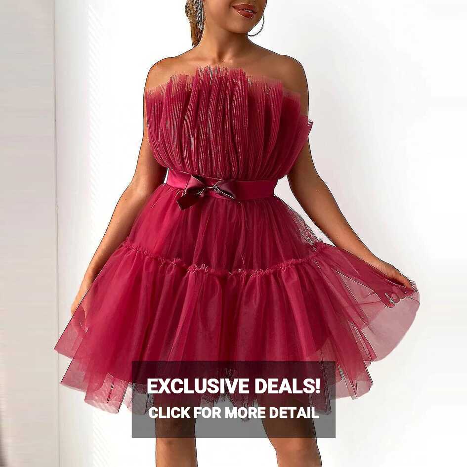 Women Tulle Dress Sleeveless Short Dress Solid Mesh Princess ...