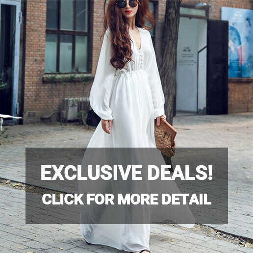 Women V-neck Long Sleeve Chiffon Maxi Dress Summer Casual Bohemian ...