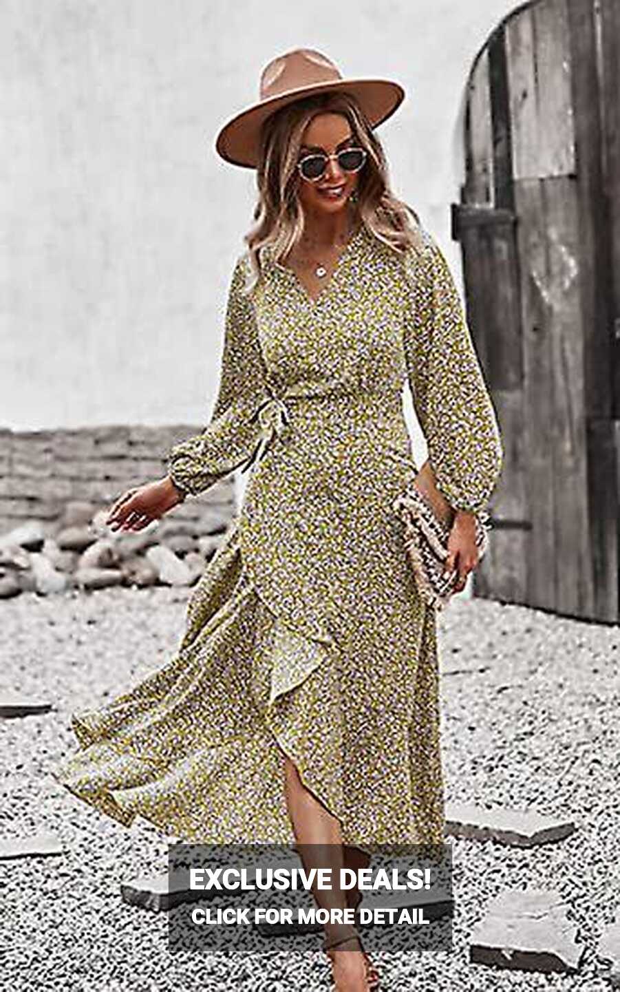 Women summer dress women&#39;s long sleeve wrap dress floral printed v ...