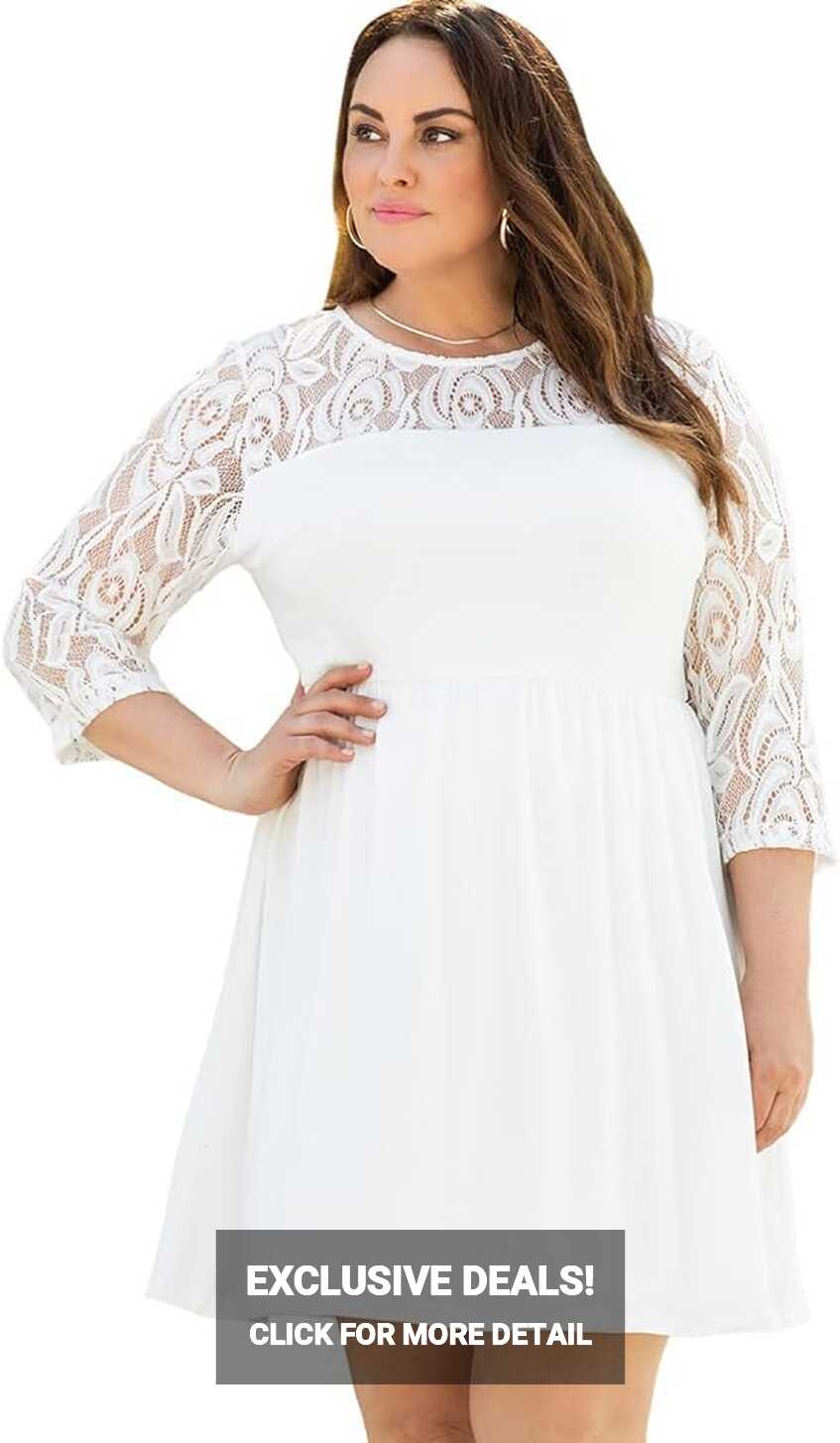 Womens 2023 Summer Dress White Plus Size Lace Mesh Splice Babydoll ...