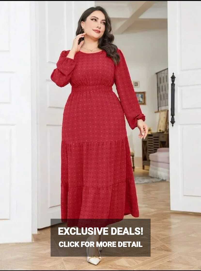 Womens Casual Formal Plus Size Dress Plain Elegant Long Sleeve ...