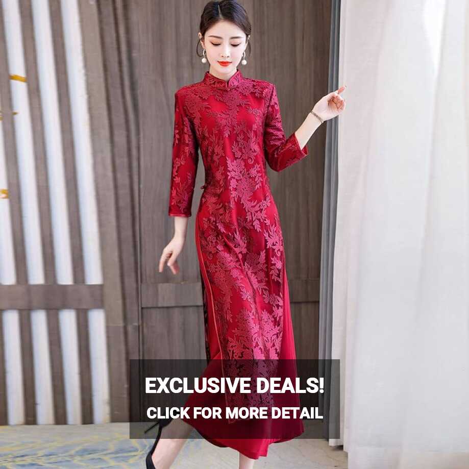 Womens Chinese Dress - Red Wine Long Wedding Qipao Women Oriental ...