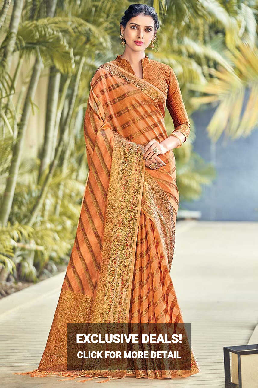 Womens Fashion Clothes Dusty Orange Silk Indian Saree|SARV122152