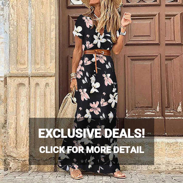 Womens Floral Summer Boho Maxi Dress Ladies V Neck Casual Holiday ...