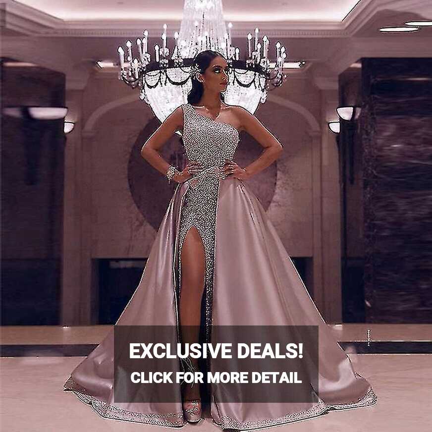 Womens Formal Evening Party Ball Prom Gown One Shoulder Slit Dress ...