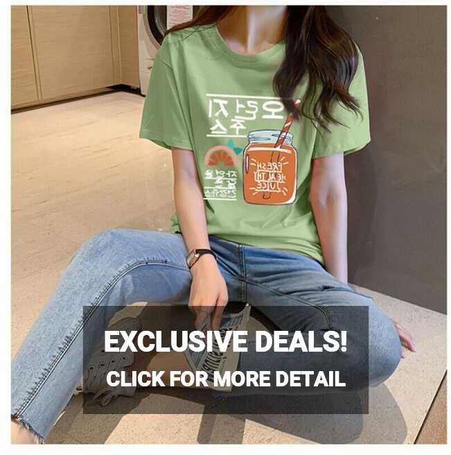 Womens Girls Summer Loose Fit T-shirt 100% Cotton Oversize Korean ...