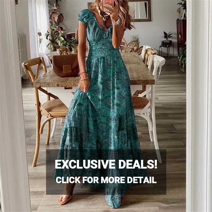 Womens Holiday Beach Boho Dress Ladies Summer Long Maxi Dress ...