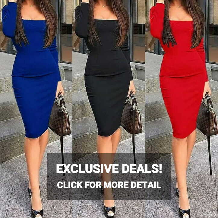 Womens Long Sleeve Bodycon Dress Autumn Strapless Sheath Evening ...