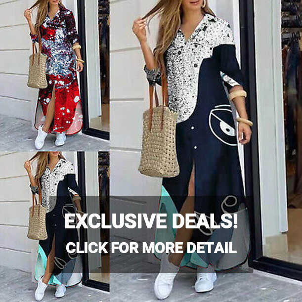 Womens Pinting Long Casual Maxi TShirt Dresses Loose Button ...