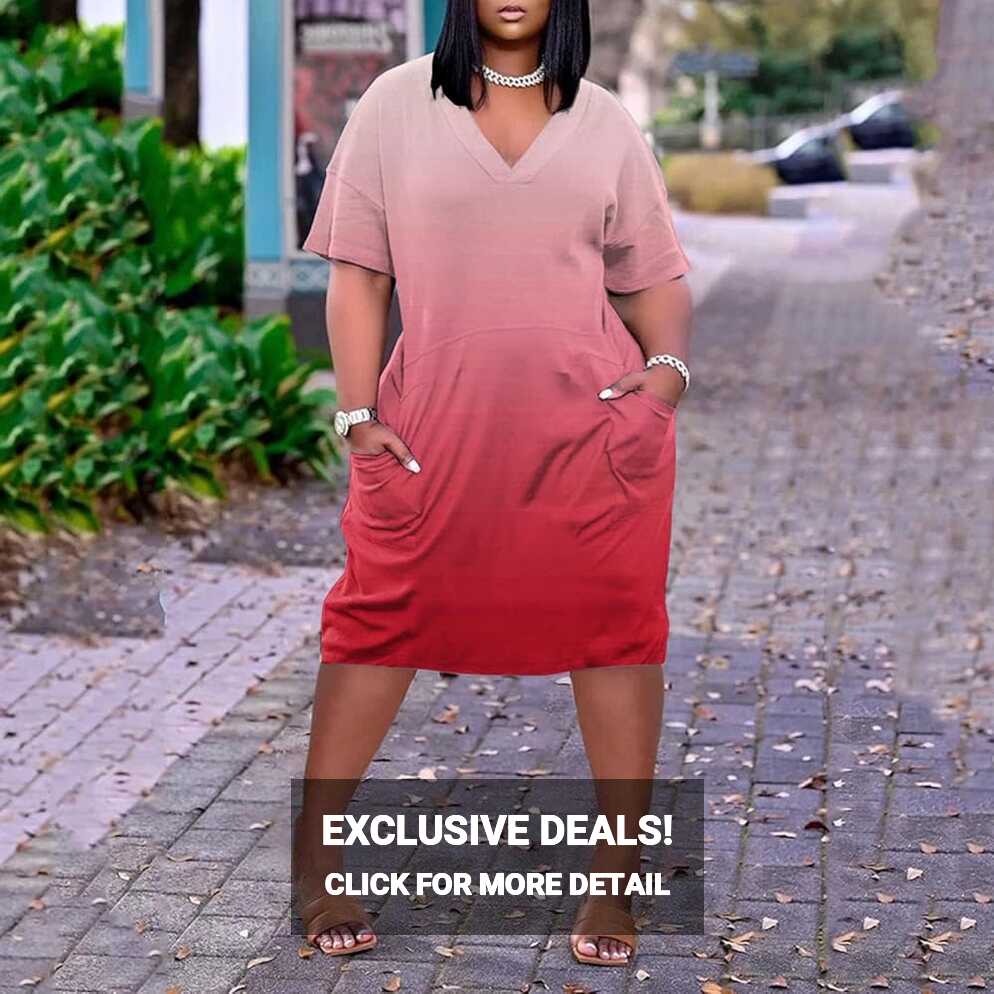 Womens Plus Size A Line Dress Print V Neck Short Sleeve Spring ...