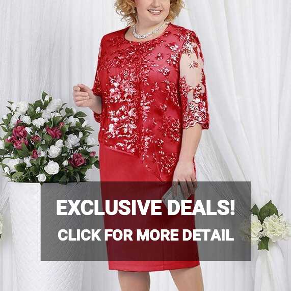 Womens Plus Size Sheath Dress with Floral Lace Top - Knee Length ...