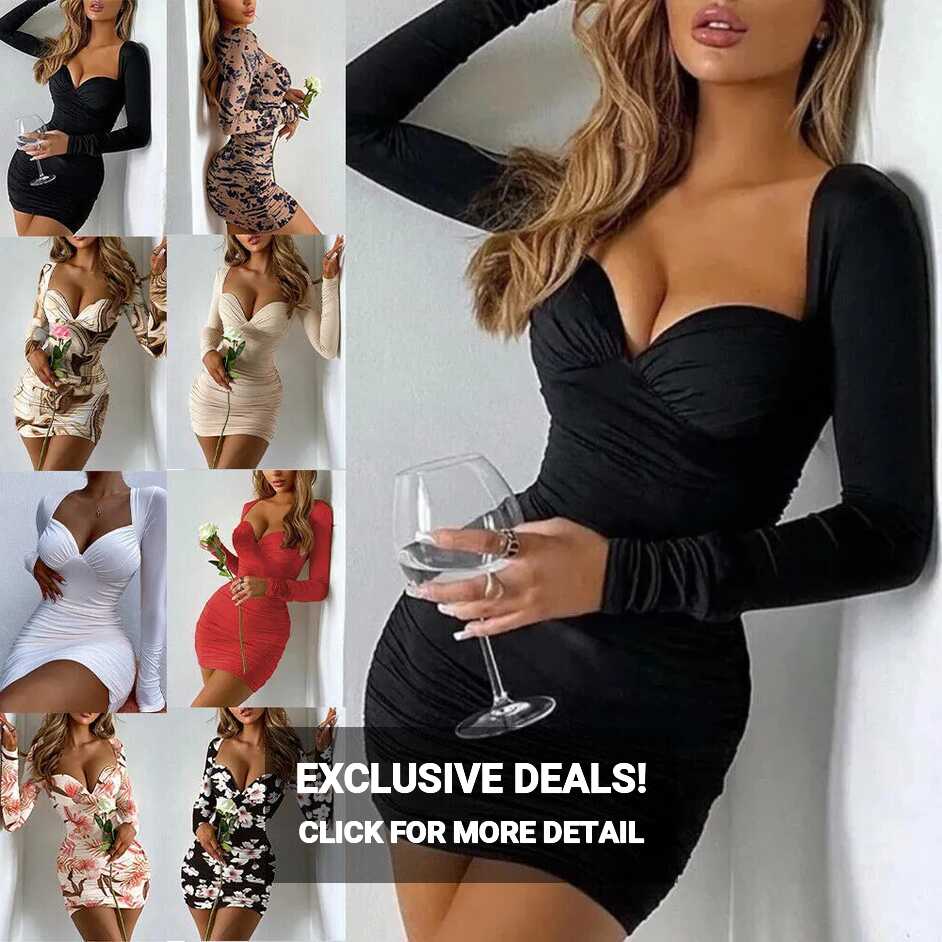 Womens Sexy Bodycon Mini Dress Ladies Evening Party Long Sleeve ...