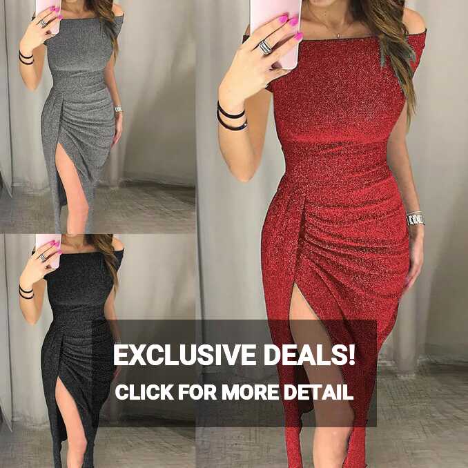 Womens Sexy High Slit Bodycon Wrap Dress Glister Split Off ...