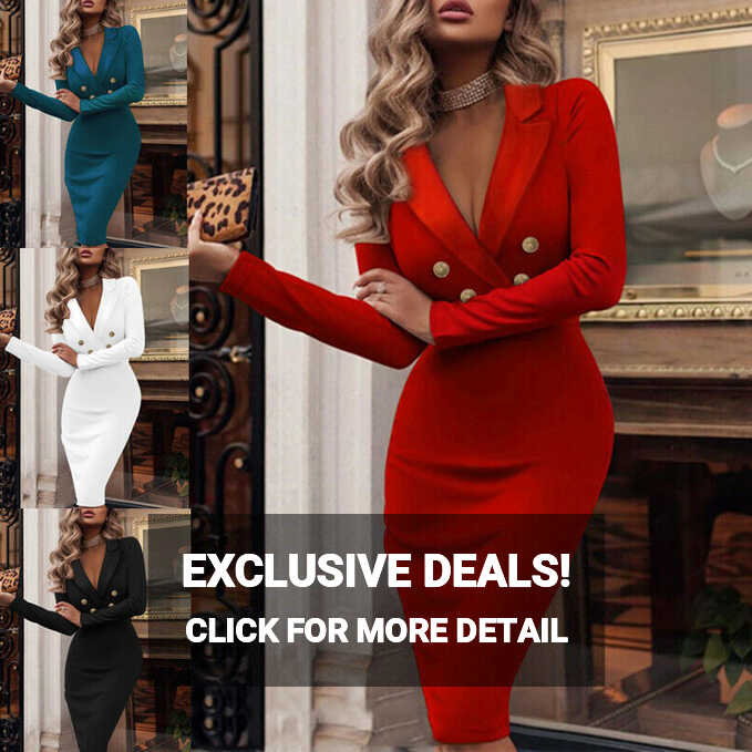 Womens Sexy V Neck Long Sleeve Mini Dress Ladies Work Suit Blazer ...