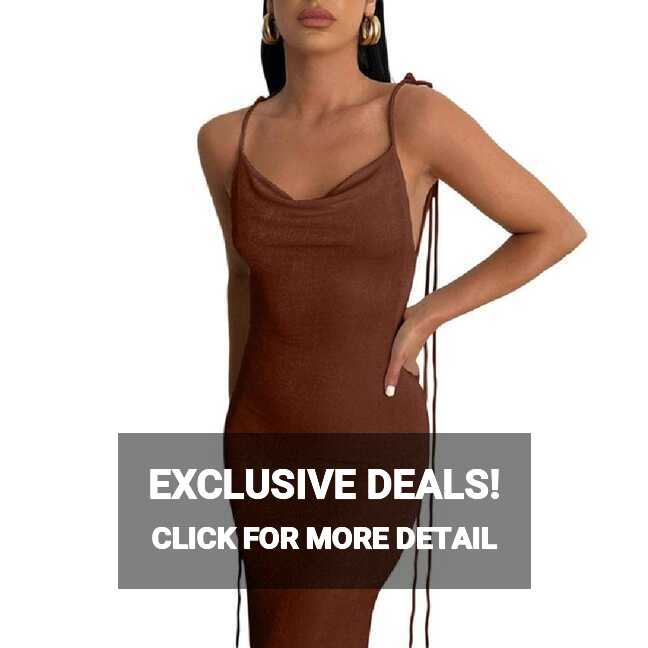 Womens Spaghetti Strap Backless Bodycon Slim-Fitted Dress Maxi ...