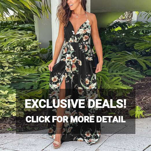 Womens Spaghetti Strap Deep V Neck Floral Boho Criss Cross Split ...