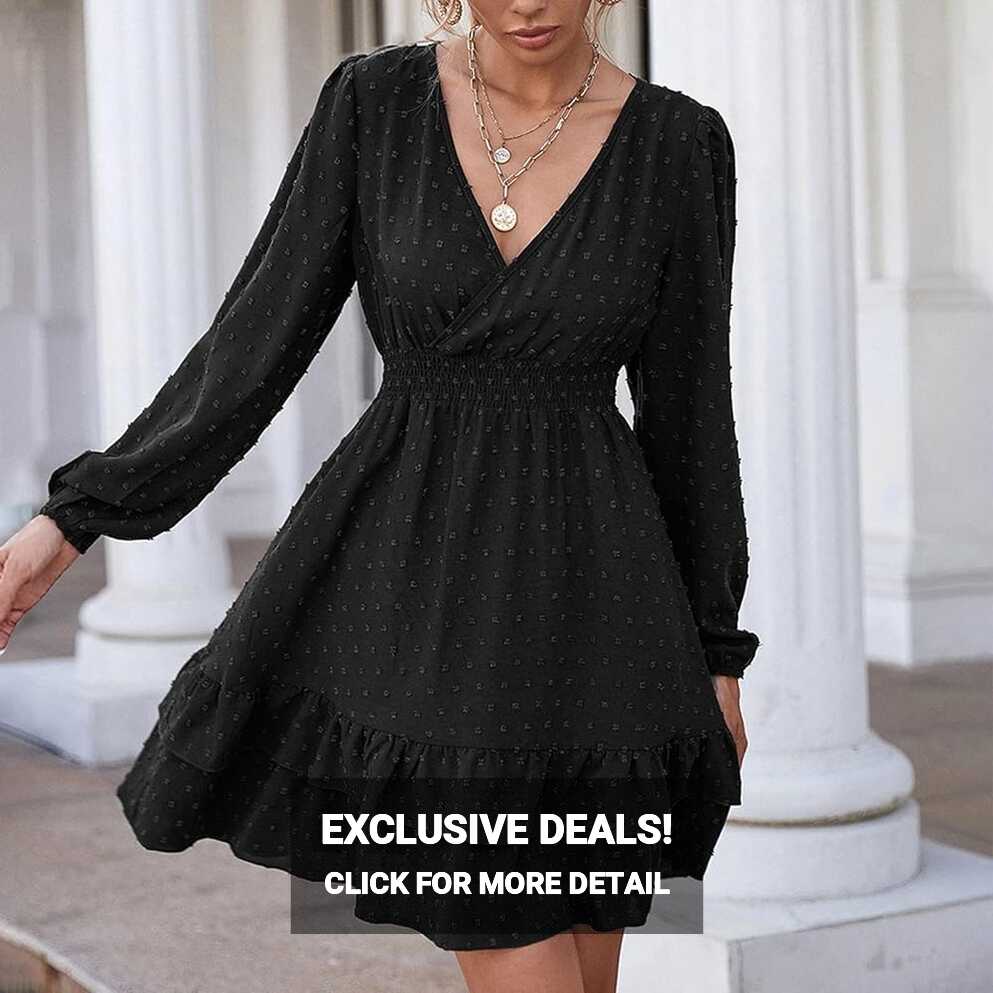 Womens Summer Short Sleeve V Neck Loose Mini Dress Chiffon Dot ...