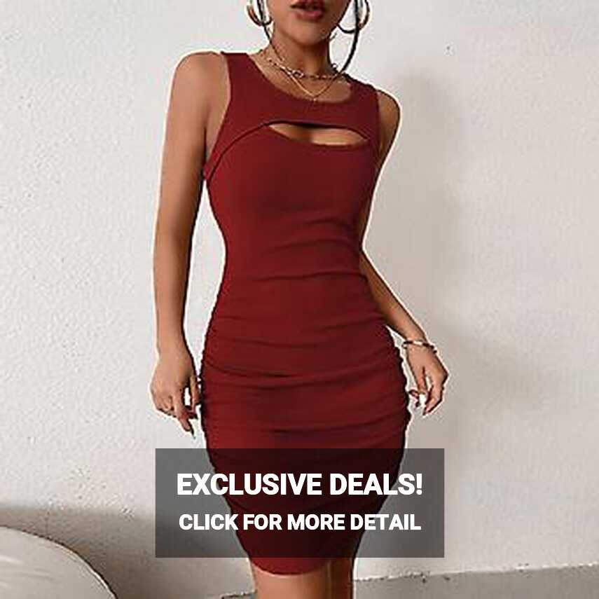 Womens Summer Sleeveless Plain Bodycon Dress Ladies Evening Party ...