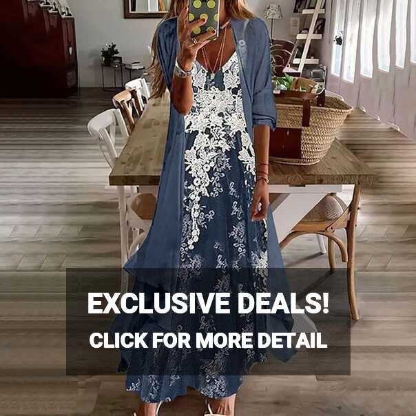 Womens Two Piece Long Dresses Summer Casual Cardigan Coat and Sexy ...