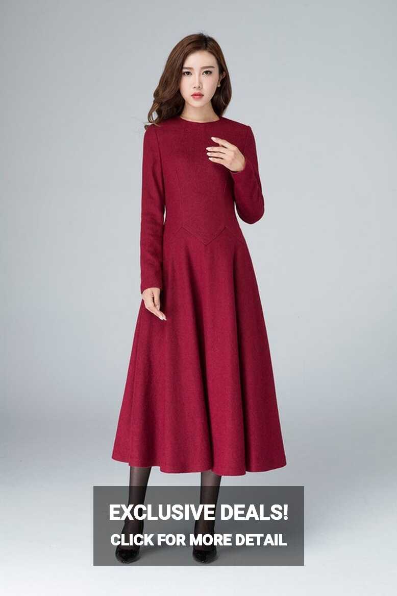 Wool Dress Vintage, Womens Dresses Casual, Red Dress Women, Midi ...