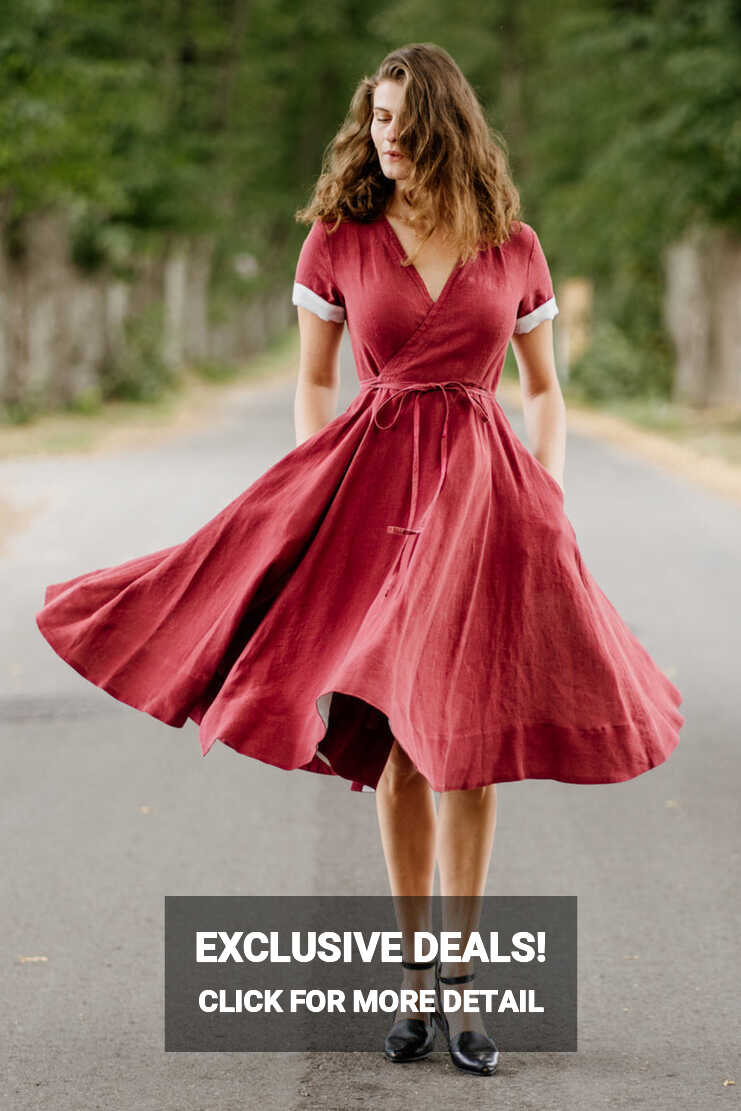 Wrap Dress, Short Sleeve, Marsala Red | Son de Flor