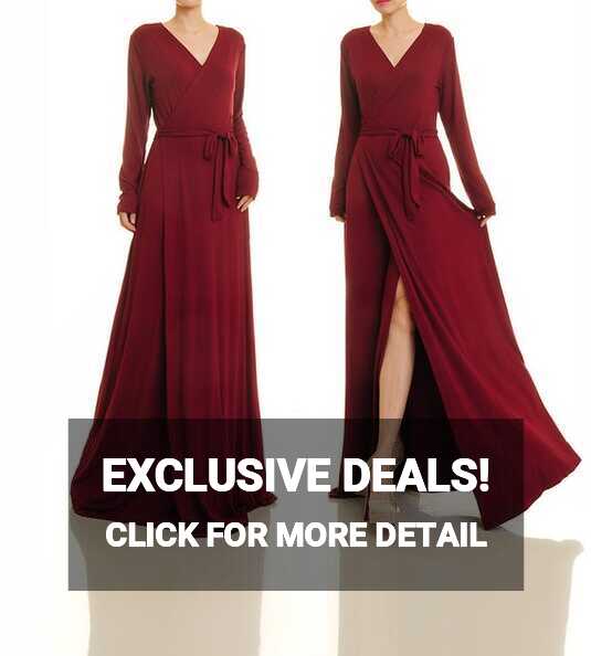 Wrap Dress Long Sleeve in Burgundy Red Maxi Dress Maroon Dress ...