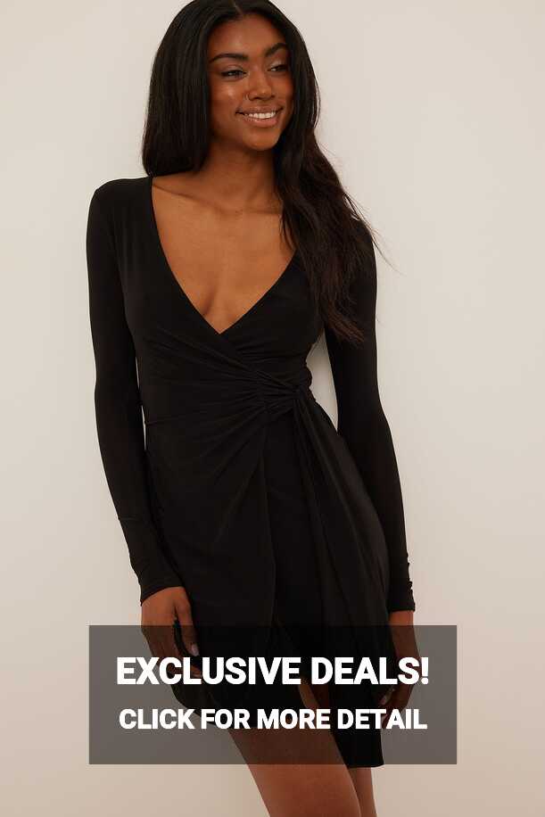 Wrap Gathered Mini Dress Black | NA-KD