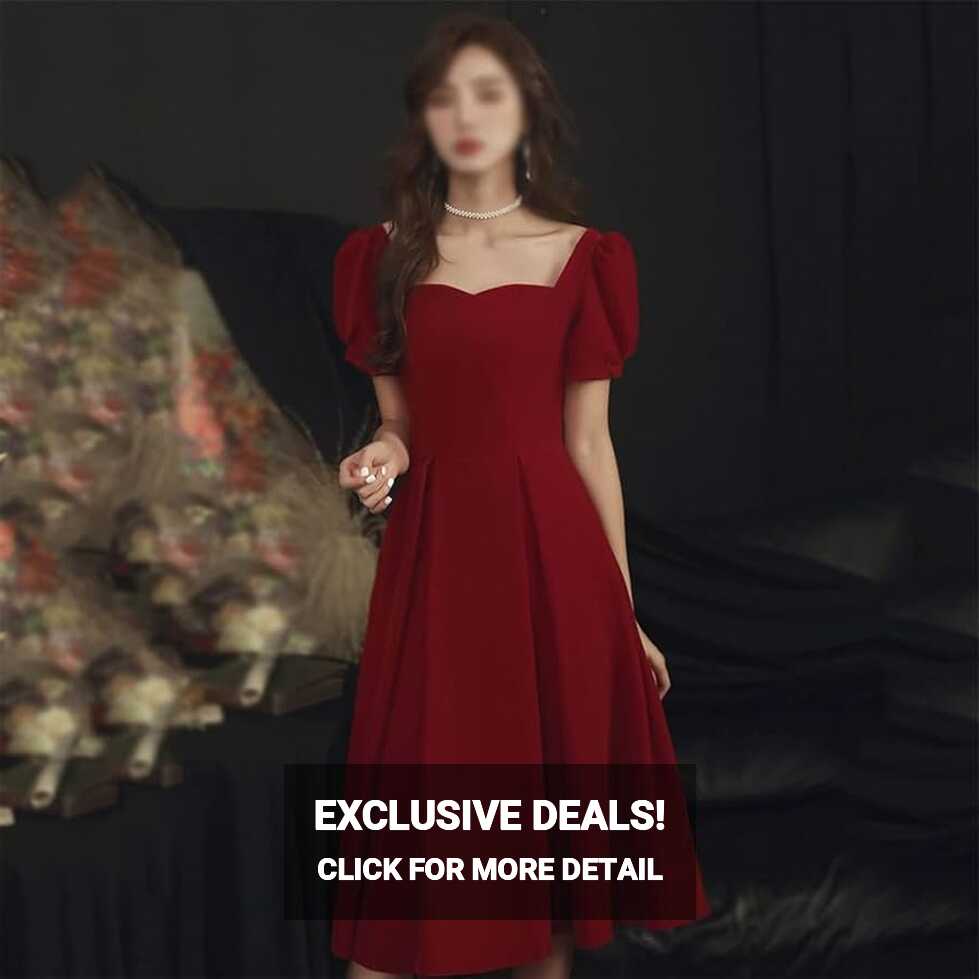 XIUXIADP Summer Formal Fashion Elegant A-line Short Sleeve Red ...