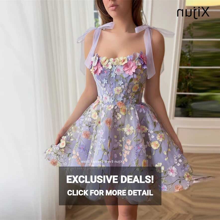 Xijun Lavender Floral Lace Mini Prom Dress Short Evening Dress ...