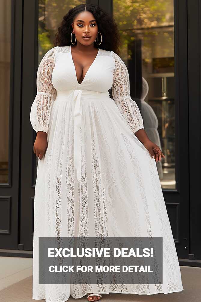 Xpluswear Design Plus Size Formal Elegant White V Neck Lantern ...