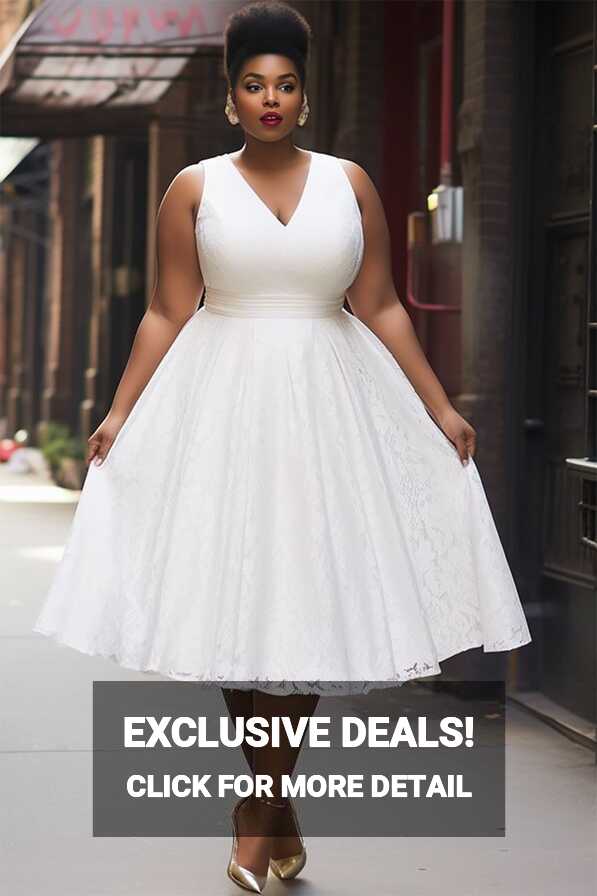 Xpluswear Design Plus Size Semi Formal White Elegant V Neck ...