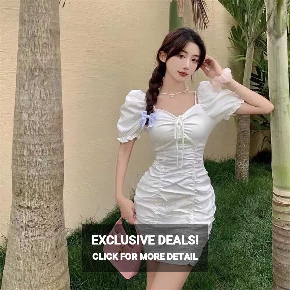 YATO White Korean Dress for Woman Casual Fitted Dress Thin Elegant ...