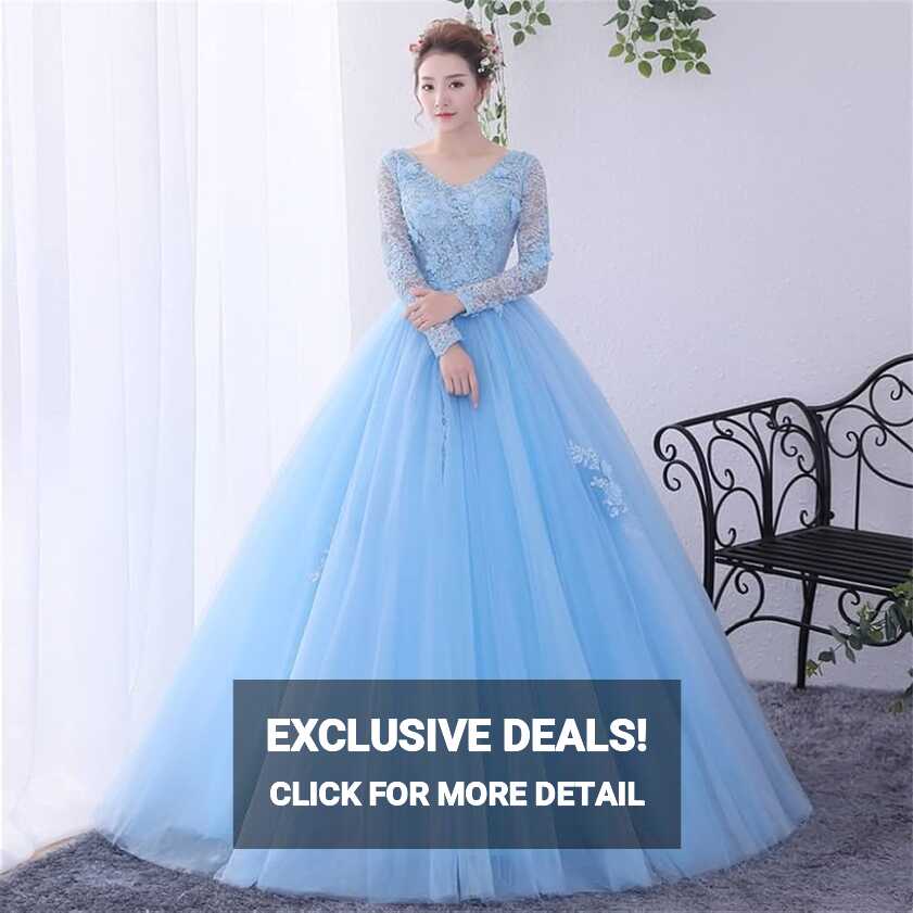 YEBDD Pink Women Ball Gown Soft Tulle Dresses Long Sleeves Prom ...