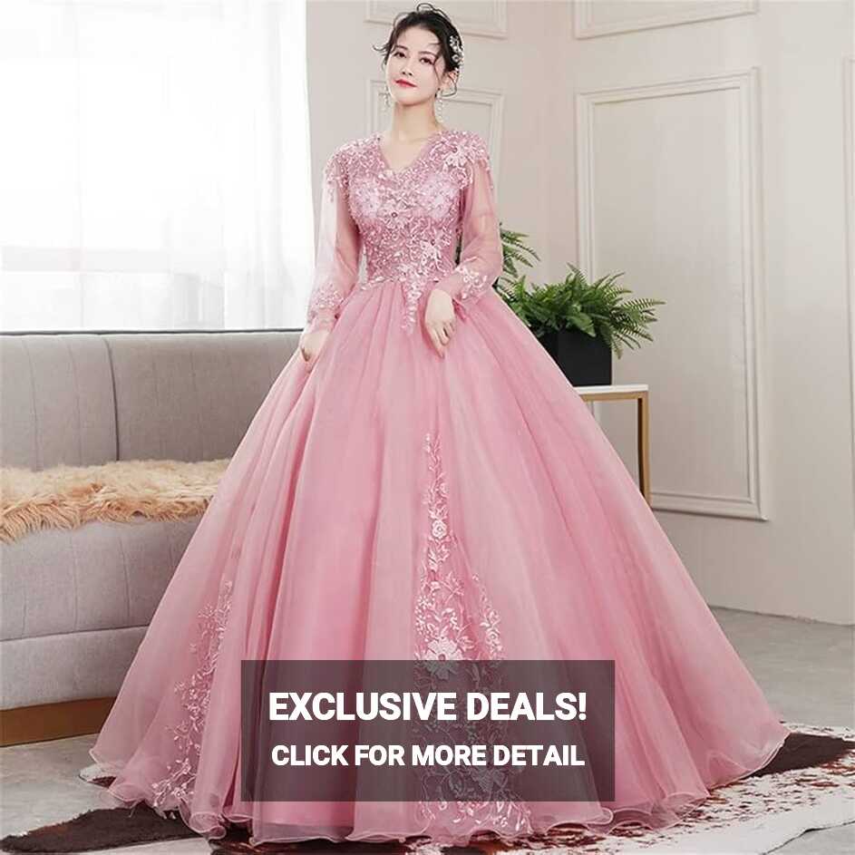 YXBDN Pink Sweet Dresses Princess Evening Dress Lace Embroidery ...