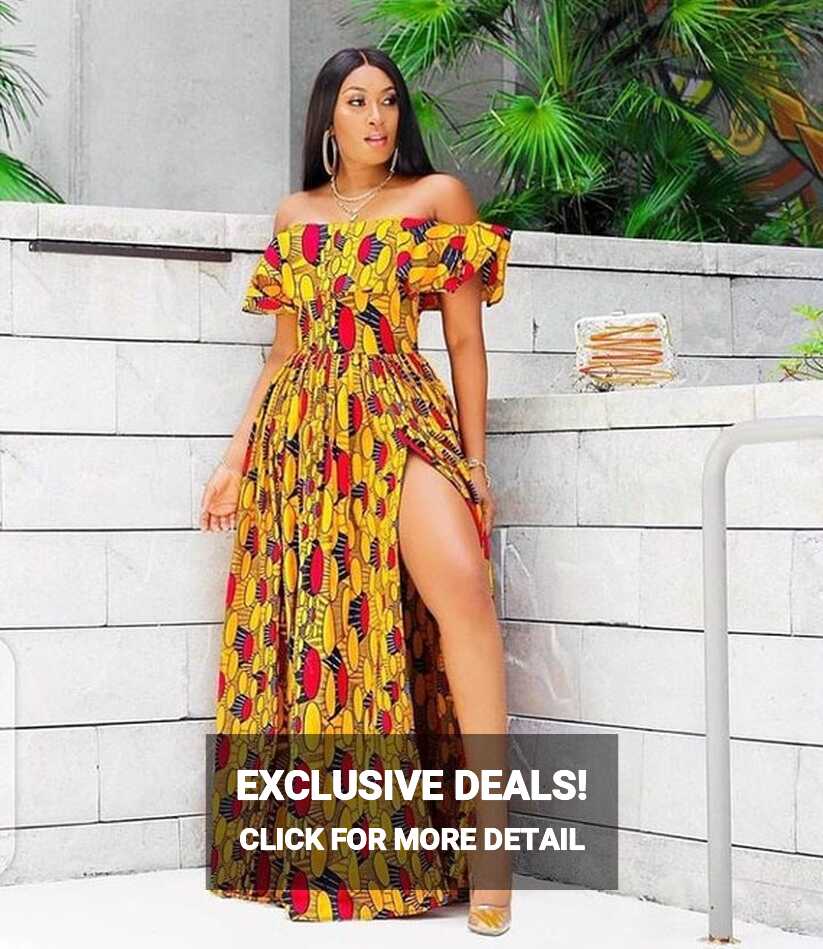 Yellow African Dress With Slit,african Slit Dress,african Clothing ...