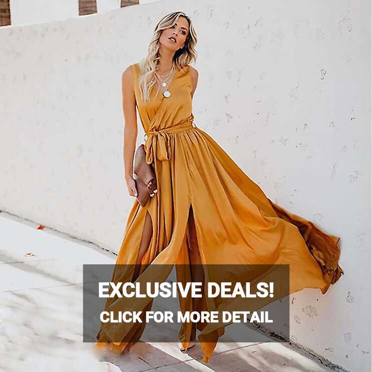 Yellow Dress Evening Party Dress Women Elegant V Neck Sleeveless ...