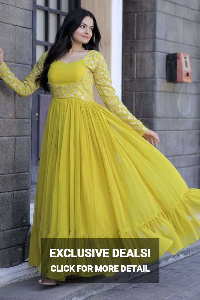 Yellow Gown Dress with Embroidered Batik - GW0611