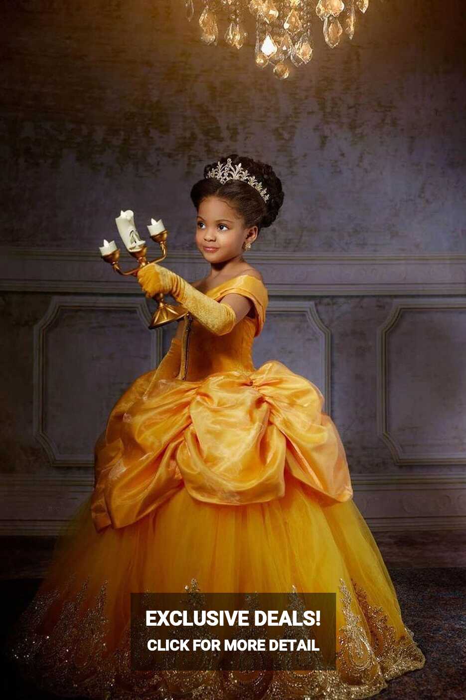 Yellow Princess Girl Dress With Lace Off-the-Shoulder Velvet Tulle ...