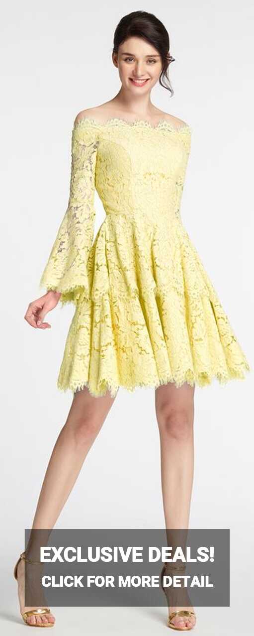 Yellow Scalloped Tiered Homecoming Dresses Long Sleeves