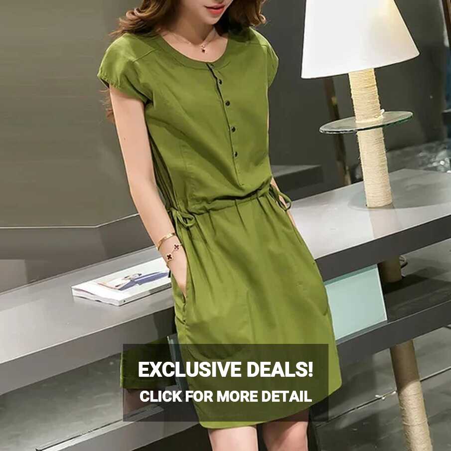 YiXin Dresses Women Ladies Summer Casual Linen Cotton Solid Color ...