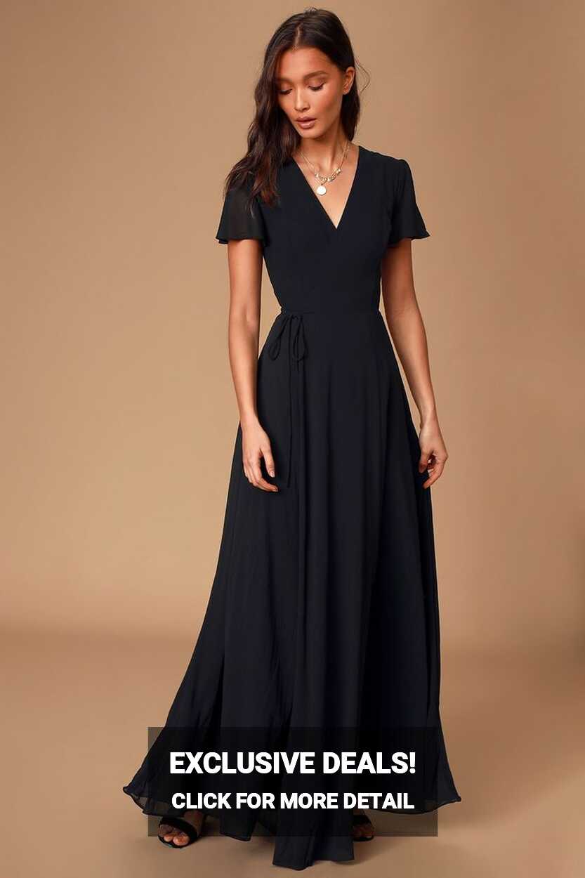 You&#39;re My Everything Black Short Sleeve Wrap Maxi Dress | Black ...