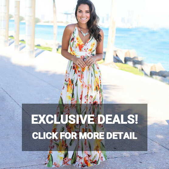 YouLoveIt Women BOHO Floral Print Beach Dress Spaghetti Strap Deep ...