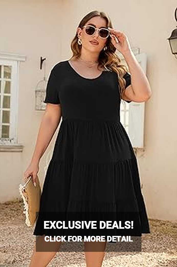 Younrui Women&#39;s Plus Size Casual Summer Dresses Short Sleeve Relax ...